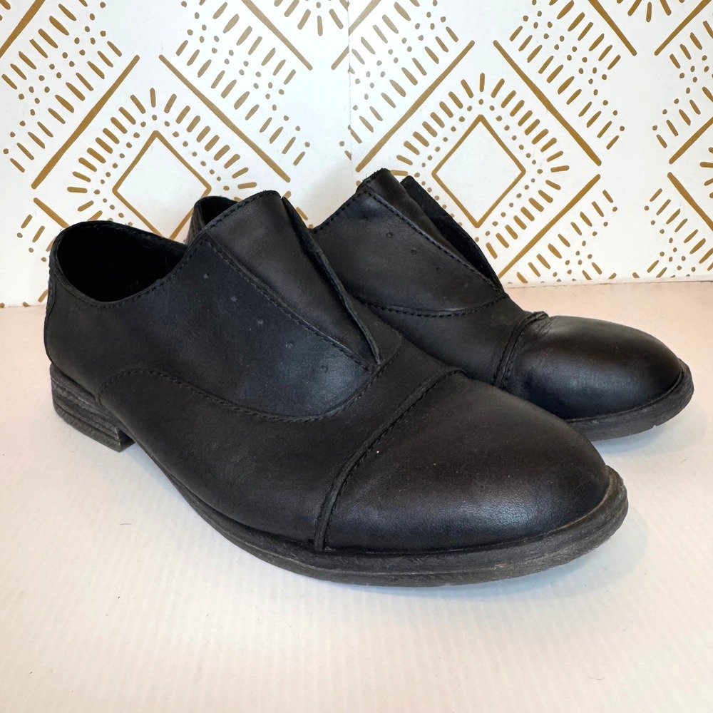 Born Black Leather Slip On Oxford Flats Womens Size 9 brogue blokecore menswear